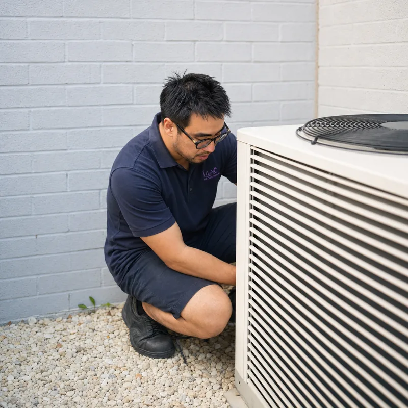 Gary inspecting an outdoor AC unit